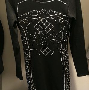 Fitted black sequins sweater dress